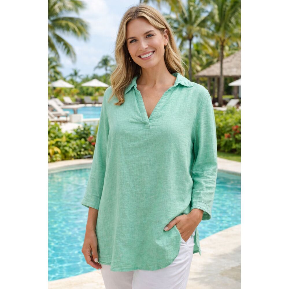 Isaac Mizrahi Linen Tunic Side Tie Linen Blouse Top Resort Wear Plus Size 1X